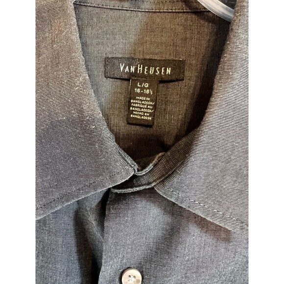Van Heusen Mens Short Sleeve Button-Up Shirt L/G Gray Cotton/Polyester - Picture 3 of 6